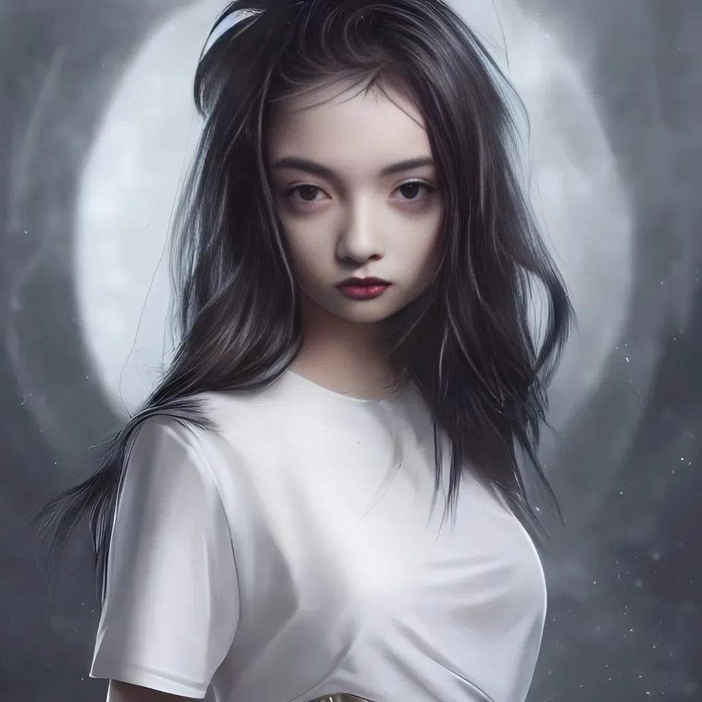 Prompt: highly detailed portrait of a pretty young cute girl, looking at the camera, white hairs, eyeliner makeup, black skirt, black clothes, black crop top, full length, ultra-realistic soft sun lighting, Redshift Render, hd, 4k, 8k, artstation, illustration, teenager, in style of sam yang, in style of greg rutkowski
