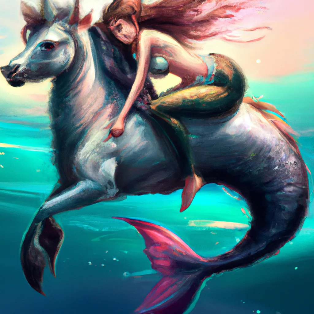 Prompt: A mermaid riding a centaur, digital art, very detailed, fantasy illustration, hyperrealist, anime style