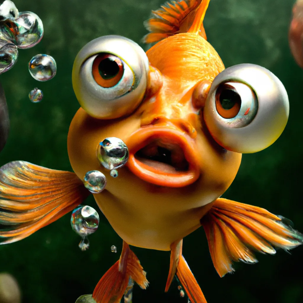 Prompt: Ultra high Quality photo |A cute little furry goldfish is serving Dali and Escher and Klarwein posing as cute furry little frog  monster| concept art | video game  character | saxophone  | flora fauna theme | fine details and expressions | Finding Nemo  movie | ultra high resolution octane  | Hanako Yamamoto  | subject centered | photo realistic | adjusted aspect ratio | upscale | by Artgerm Artstation Pixar Disney 