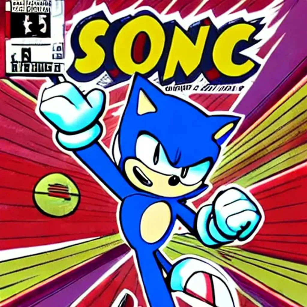 Prompt: Sonic in the style of sonic the comics 