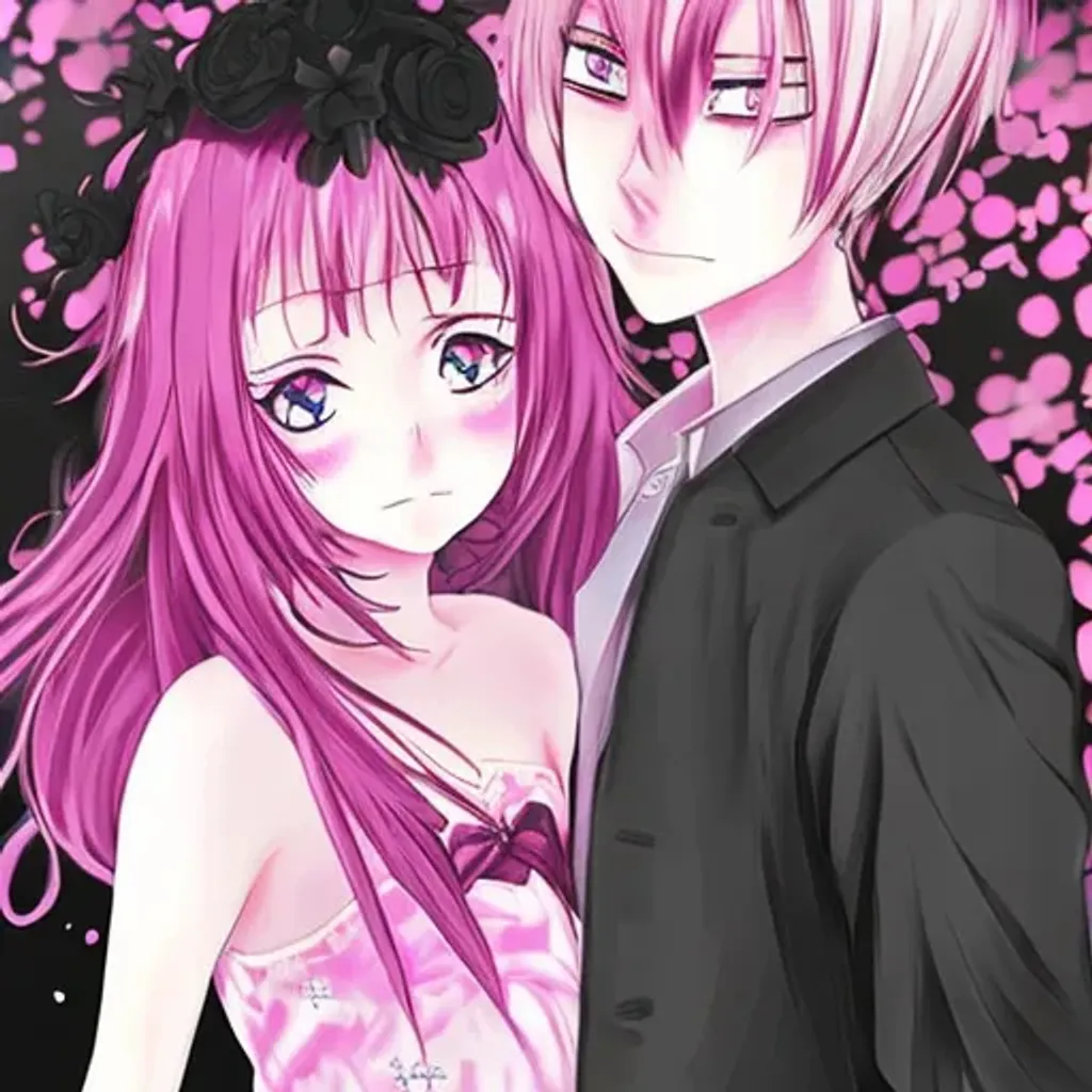 Prompt: anime couple pink