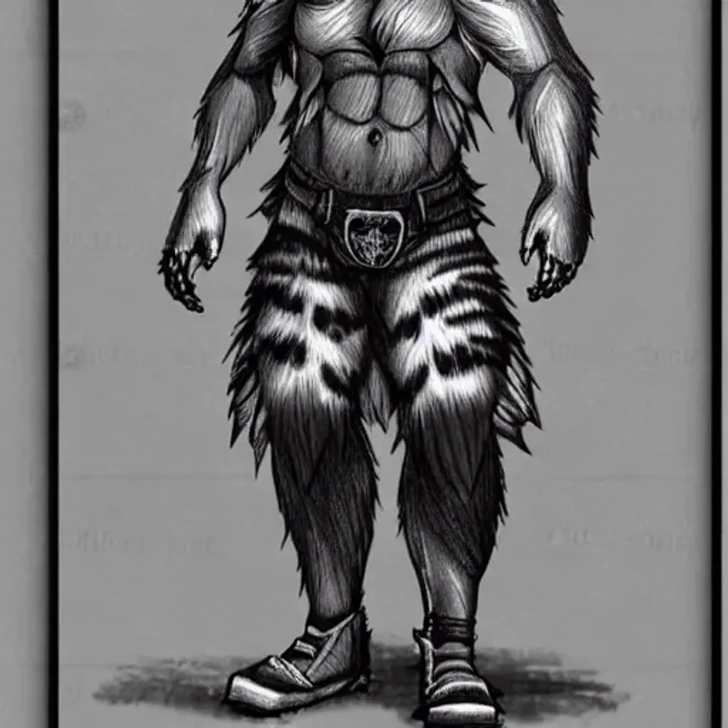 Prompt: Furry wolf tiger hybrid full body artwork sketch humanoid 