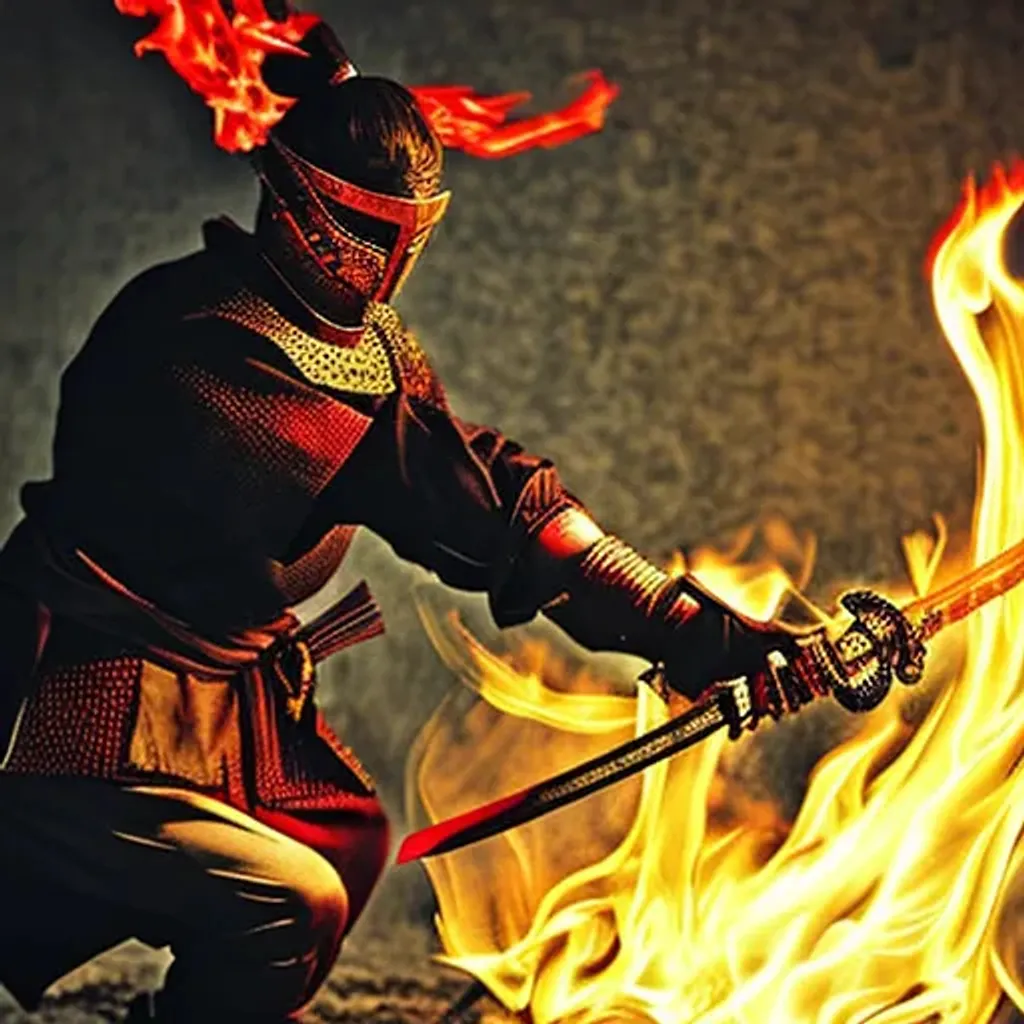 Prompt: samurai with flaming sword