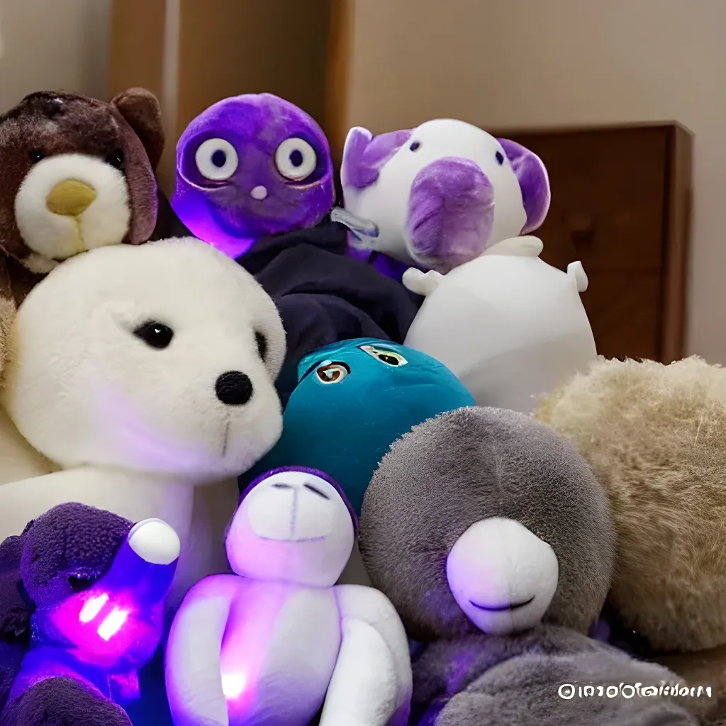 Prompt: Orrery saw purple lights shining brightly from the stuffed animals covering him. He clawed and dug his way through the lifeless stuffed animals that were no longer breathing into his mouth or keeping him down. Orrery shoved his hands into the open air above the pile of glowing stuffed animals he was in. He dug his way to the surface and stood up on the cave floor, which was about 3 feet below the top of the pile of luminescent stuffed animals he was standing in He gasped and coughed because of the putrid fumes from the decaying wool stuffing in the pile of purple luminous stuffed animals.