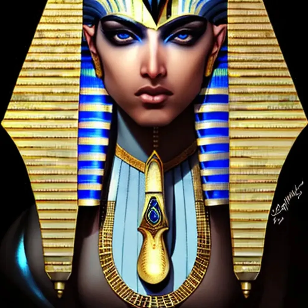 Prompt: Closeup face portrait of a handsome male egyptian pharaoh, blue black hair, Nemes headdress, smooth soft skin, big sensual eyes, beautiful intricate jeweled hair, symmetrical, anime wide eyes, soft lighting, detailed face, by stanley artgerm lau, wlop, rossdraws, boris, sorayama, concept art, digital painting, looking into camera, straight on, lush jungle background, 4k, hyperrealistic