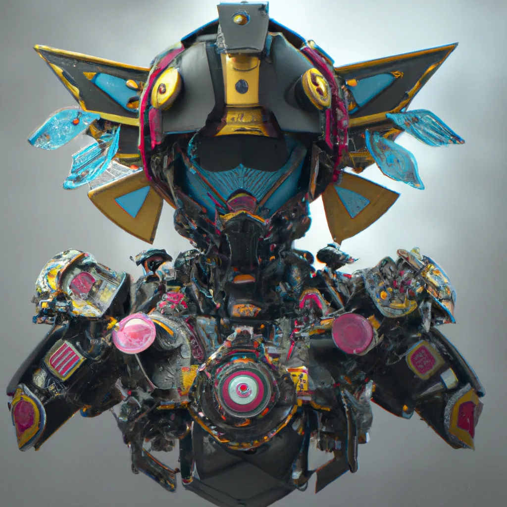 Prompt: portrait of a beautiful anthropomorphic flcl fighter wearing streetwear with large vintage robot mask and random cap, wearing a warrior armour, colorful, intricate detail, octane render