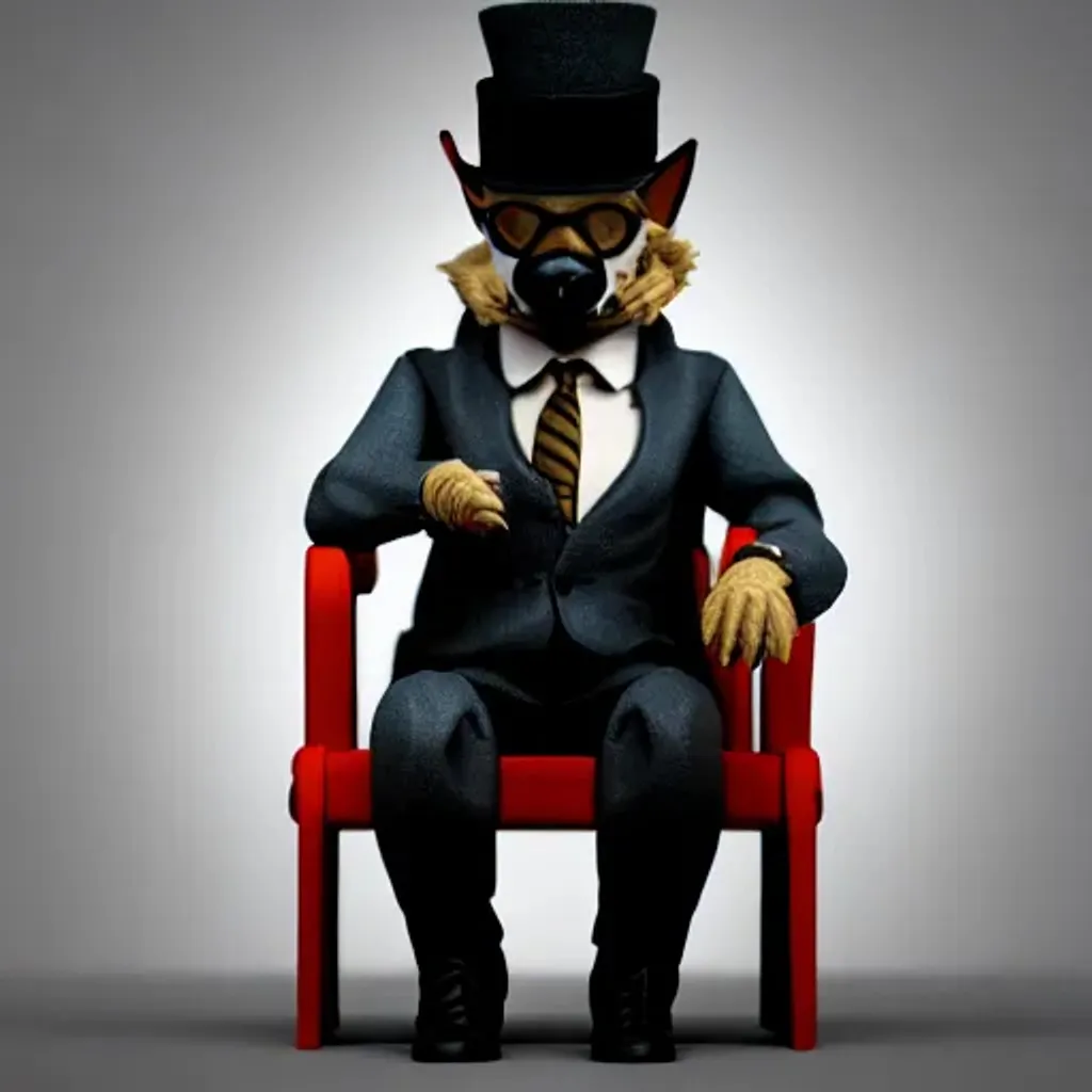 Prompt: Sly politician action figure anthro furry dog  in suit and a tie and a hat, sitting, smoking, face and shoulders only, steampunk, 3d octane render 