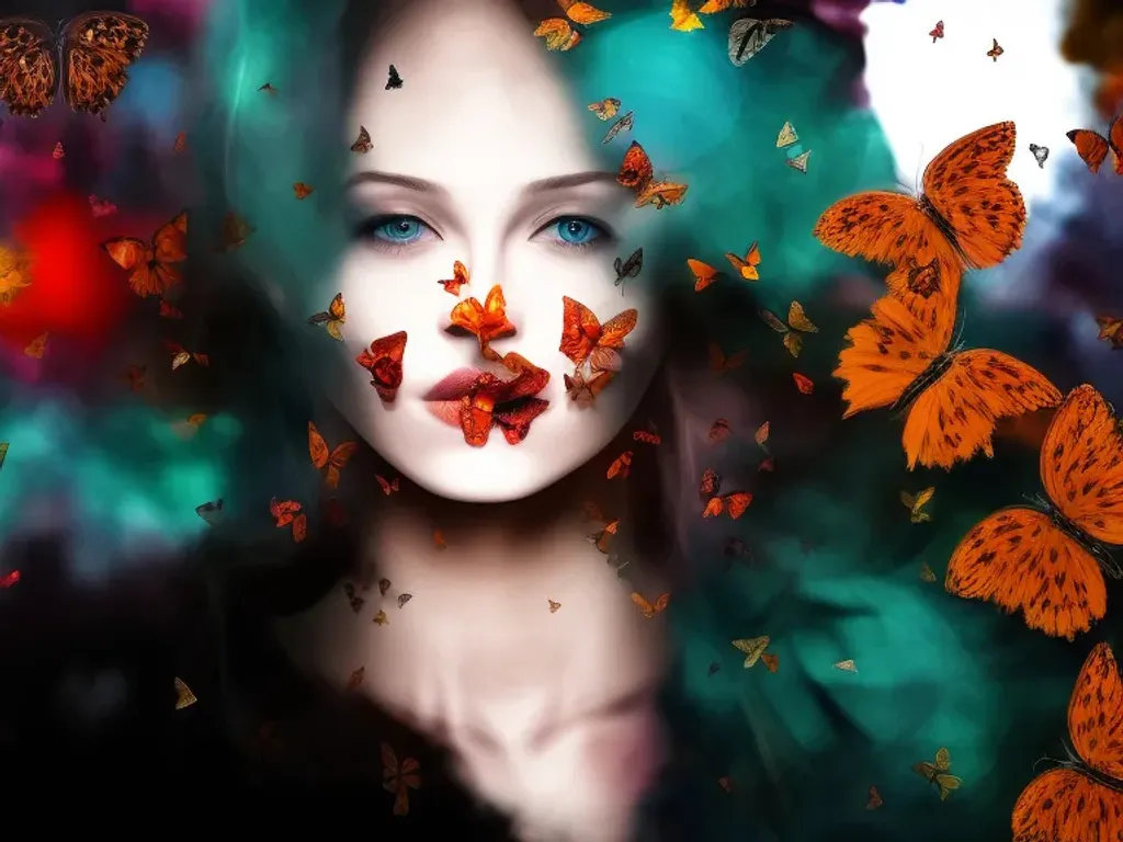 Prompt: Face surrounded by butterflies, keeping original face fire in the background, abstract art, high detail, unreal  engine, dynamic lighting, professional photography