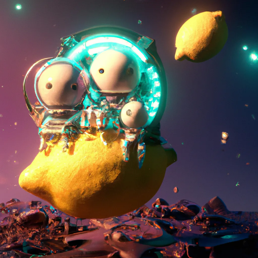 Prompt: the cute lemon Familly character in space, steampunk style, artstation, golden hours, HQ, 4K, center, reference pose 4K, unreal engine 5, Lisa Frank