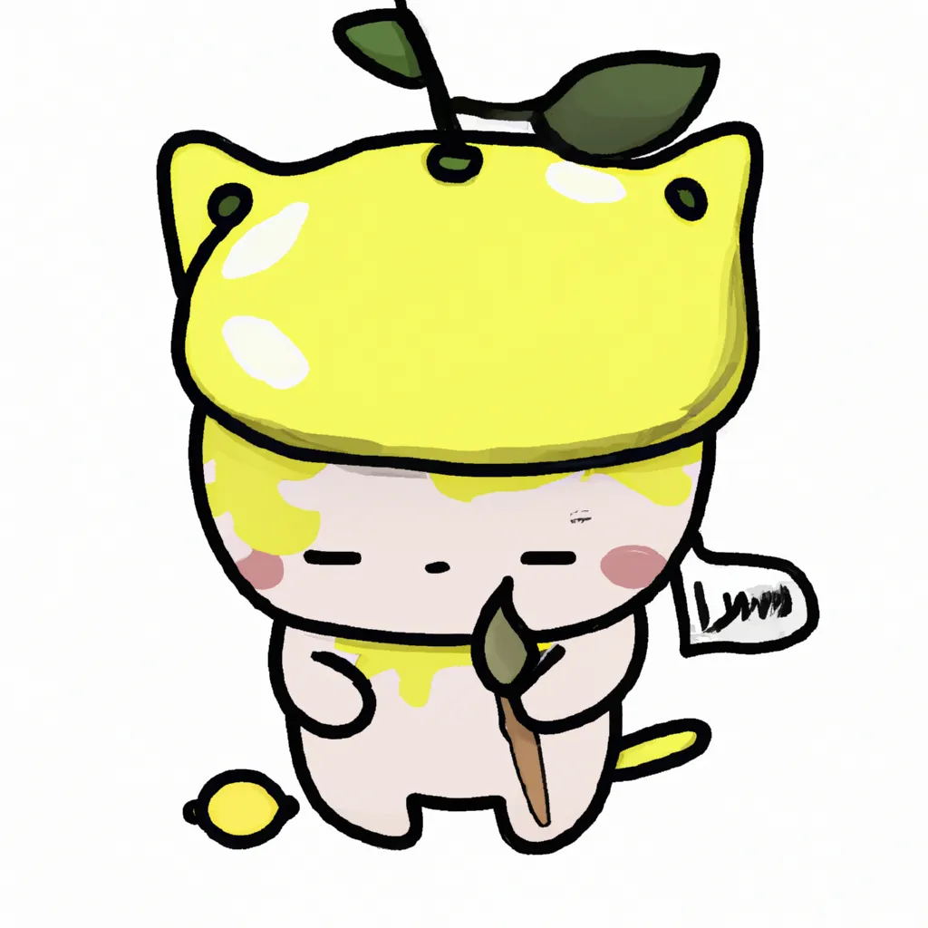 Prompt: Cute chibi  lemon cat wearing a cute lemon berets with kawaii face is painting a me a kawaii lemon man