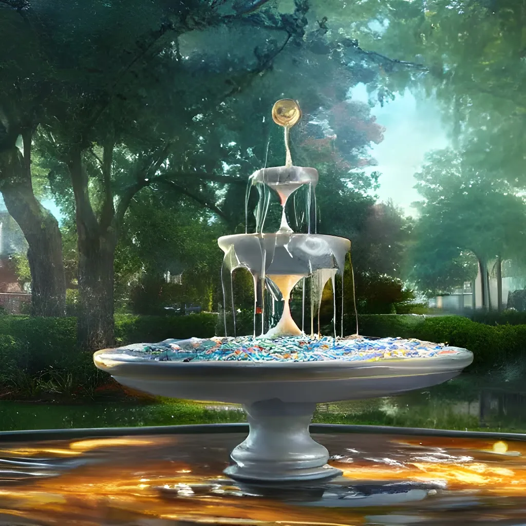 A beautiful donut fountain in serene park with donut... | OpenArt