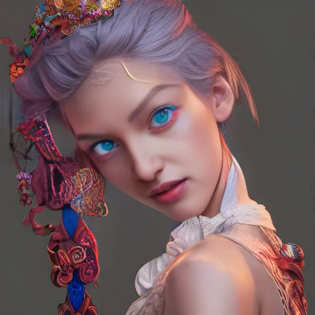 Prompt: studio portrait of colorful female cleric as absurdly beautiful, elegant, young skinny gravure idol, ultrafine photorealistic face illustration by kim jung gi, irakli nadar, intricate linework, sharp focus, bright colors, matte, octopath traveler, final fantasy, unreal engine highly rendered, global illumination, radiant light, intricate environment