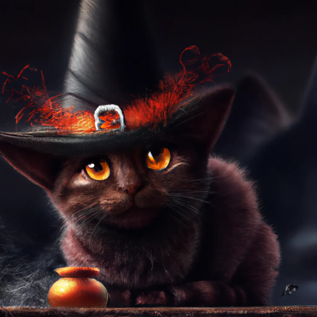 Prompt: Halloween theme. Cute black cat wearing a Halloween witch hat precious moments figurine , digital art, perfect composition, beautiful detailed intricate insanely detailed octane render trending on artstation, 8 k artistic photography, photorealistic concept art, soft natural volumetric cinematic perfect light, chiaroscuro, award winning photograph, masterpiece, oil on canvas, raphael, caravaggio, beeple, beksinski, H.R.Giger, Vanasthali 