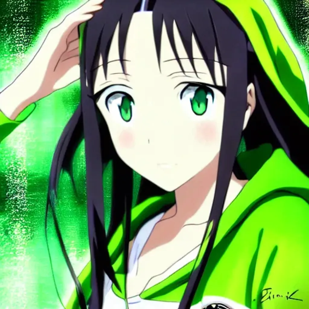 anime portrait of girl with green hoodie dark green OpenArt