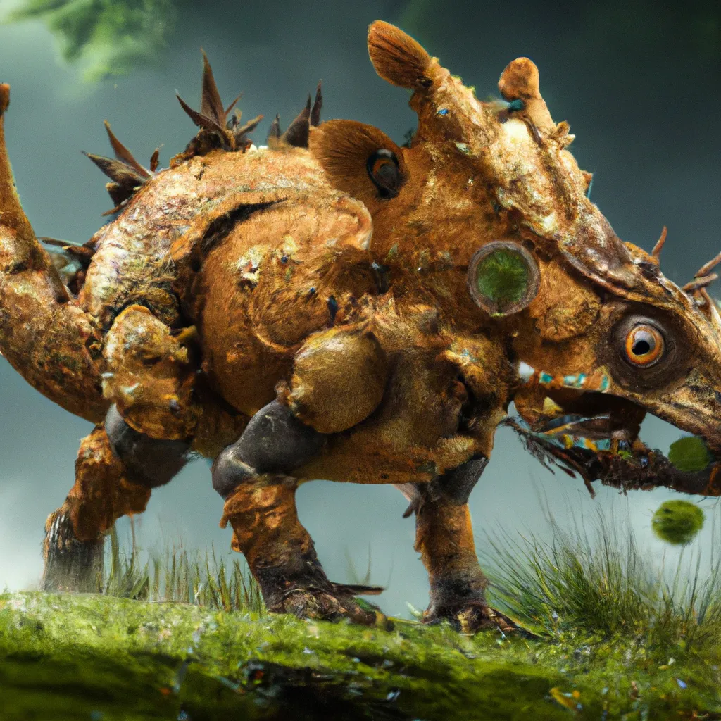 Prompt: creature made by Terryl Whitlatch, Tripofobic breathing bubble capsules on its spiky skin as disease, dinosaur elephant-chimera, bizarre skull, fungus-like limbs, view of full body, Full shot, Long shot, Highly realistic, hyperrealistic, 4k, trending on artstation, unreal engine 5, greg rutrowski, speculative evolution, snaiad by kosemen, swamp carnivore animal