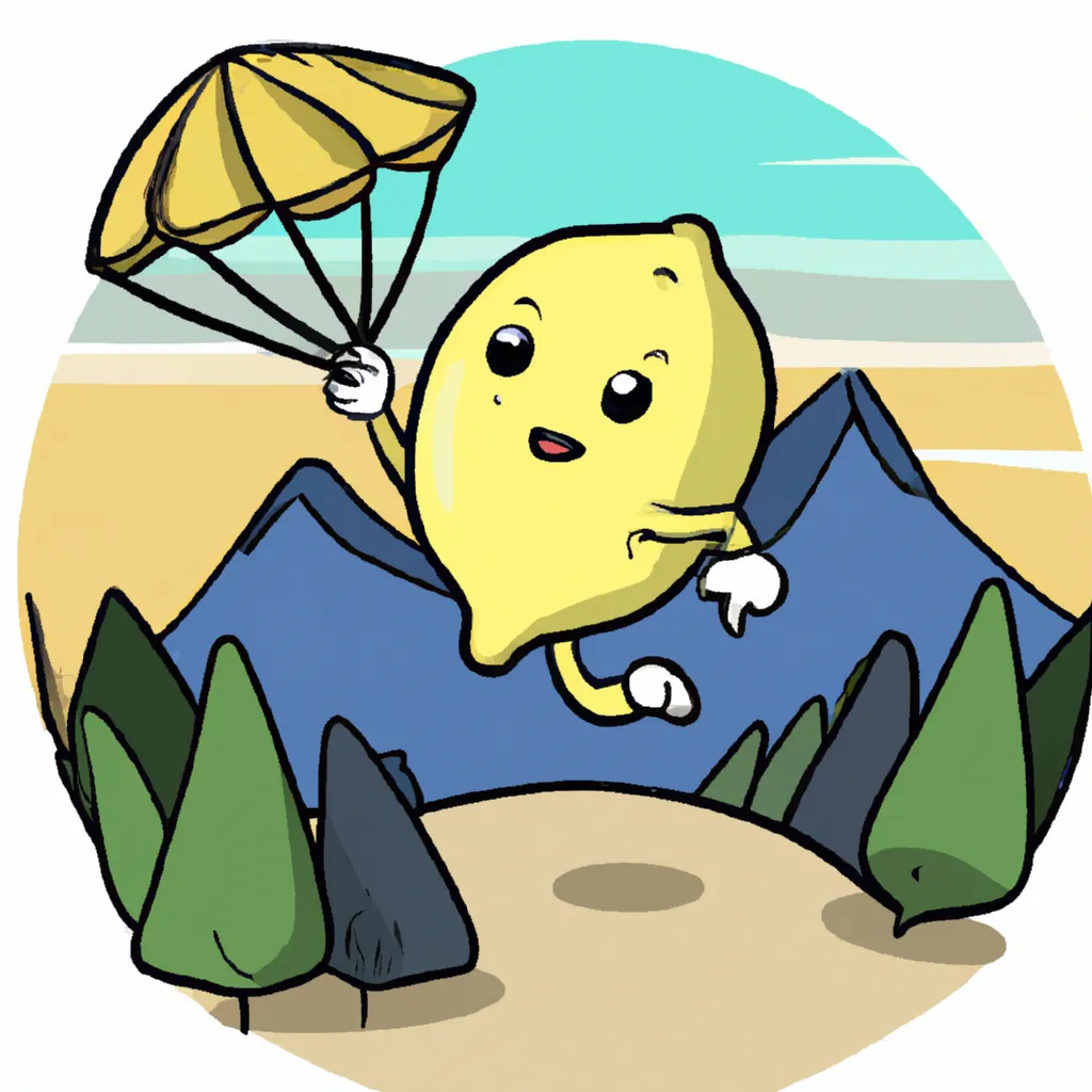 Prompt: A cute lemon parachuting near mountains, high quality, trending