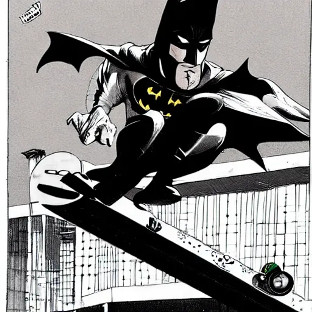 Prompt: batman skateboarding