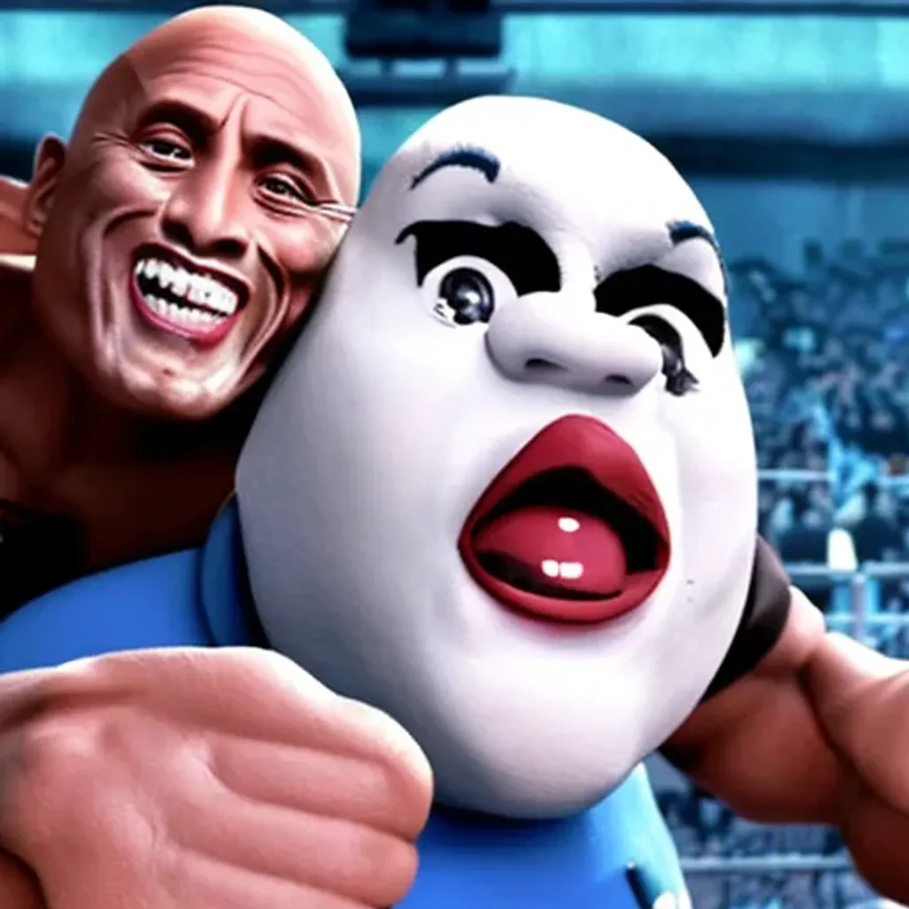 Prompt: the rock punching a mime