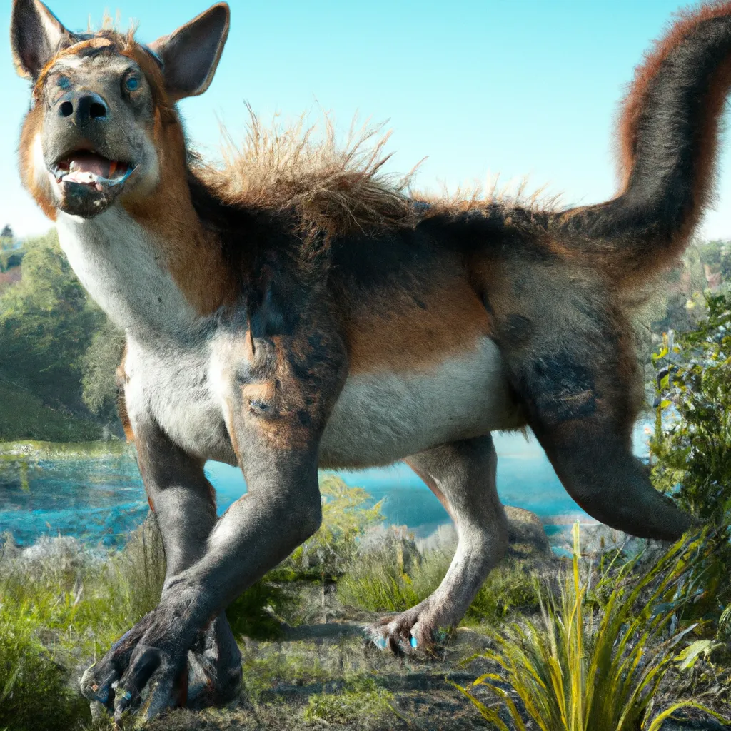Prompt: a dinosaur chimera look similar to a wolf. Snaiad, creature inspired from C.M Kosemen, pre-historic, view of full body, Full shot, Long shot, speculative evolution. Highly realistic, accurate anatomically correct paleoart, ultra-realistic CGI representation,  hyperrealistic, award-winning wildlife photography,  4k, trending on artstation, staged photography , scientifically correct