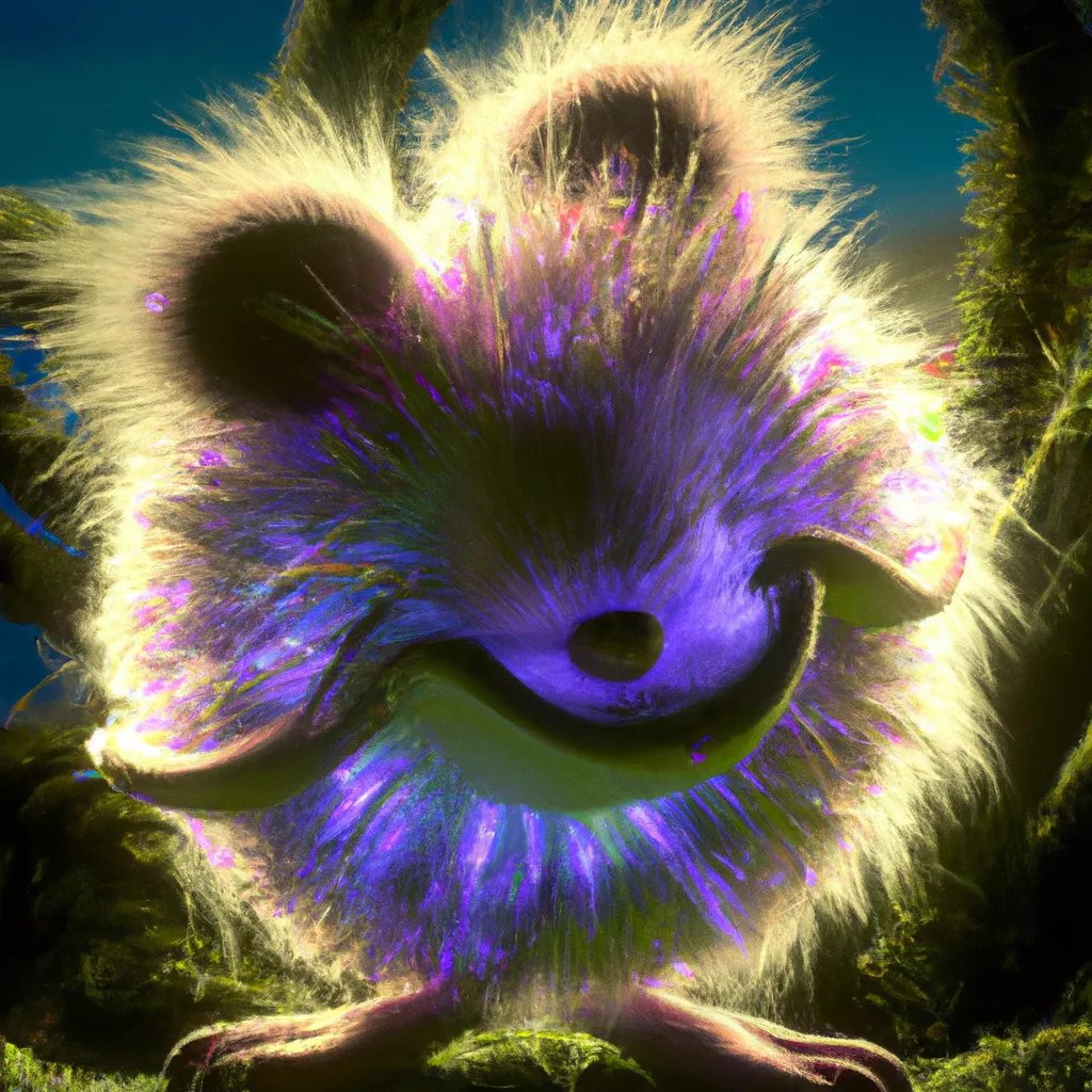 Prompt: Curvaceous Light bending cute furry monster  covered in halogenic Nuclear flowers in the style of Bruce Pennington, Dali, Munch, Escher, Klarwein, Yamamoto, Hattori, Leyendecker, Mullins | dark background | ultra sharp focus | 3d octane render artstation trending 8k unreal engine | Avatar movie| Disney Pixar Dreamworks 