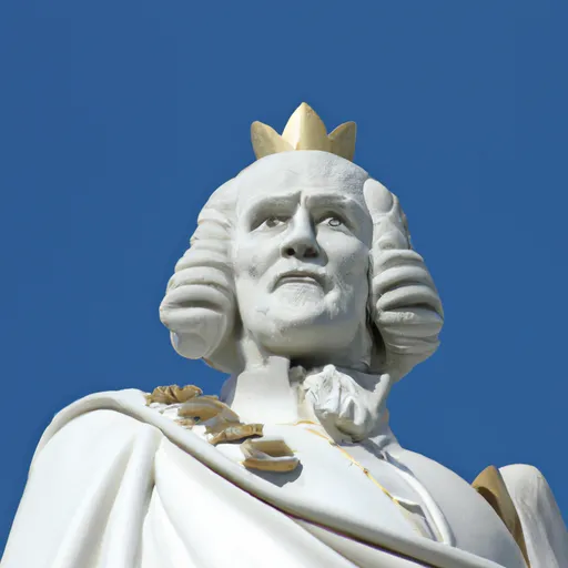 Prompt: George Washington wearing a crown and wearing the clothes of an emperor on top of the White House, marble statue