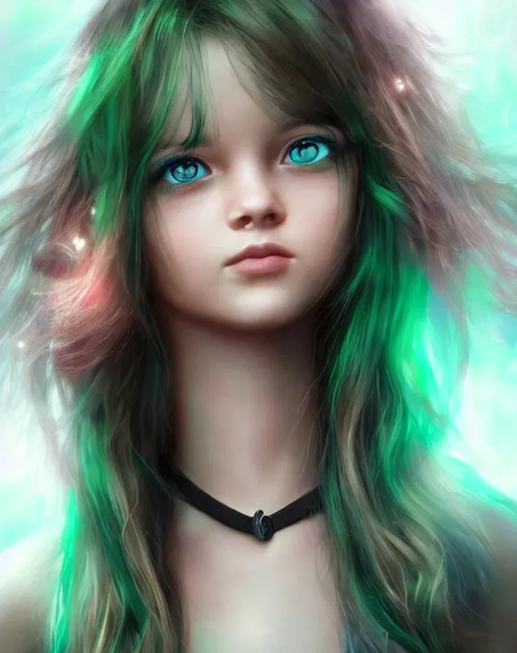 Prompt: high definition digital portrait of a young girl with beautiful emerald Eyes, light in Octane Render, High Resolution, Artstation , artgerm, award-winning cgi 