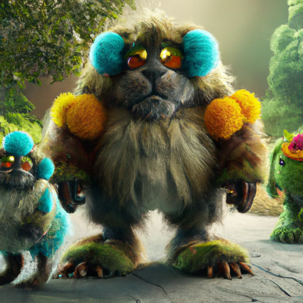 Prompt: Ultra high Quality photo |A cute little furry monster  is serving Dali and Escher and Klarwein posing as cute furry monster beasts | video game character  | made out of flora fauna | fine details and expressions | happy feet movie | ultra high resolution octane  | midjourney | centered | photo realistic | upscale | by Artgerm Artstation 