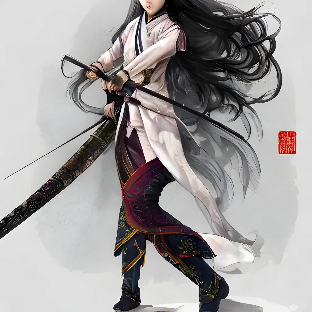 Prompt: An epic fantasy wuxia illustration portrait of a beautiful Chinese female 20th century sharpshooter sniper while wearing tactical 17th century military hanfu, full body xianxia, intricate linework, depth of field by Yoji Shinkawa, artstation, pixiv, artgerm, unreal engine, masterpiece, bright colours, high quality