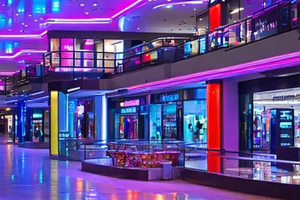 Prompt: neon lights, mall