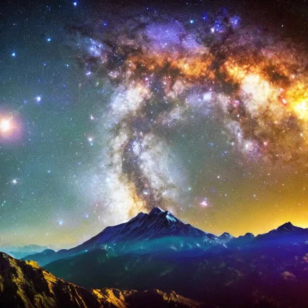 Prompt: galaxy star deep night space real see form moutain