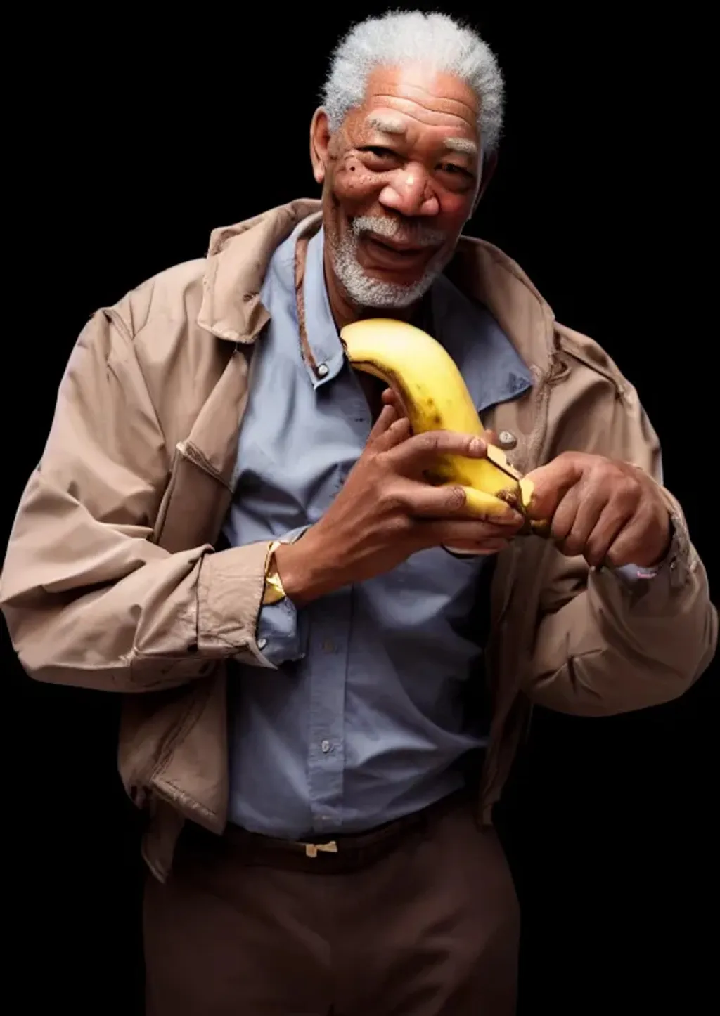 Prompt: Morgan Freeman holding a banana, 4K, 8K, High resolution