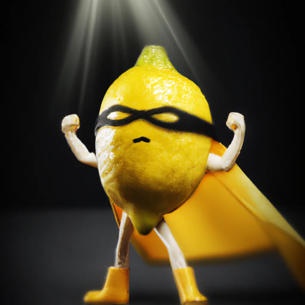 Prompt: lemon wearing a superhero costume, award winning photography 