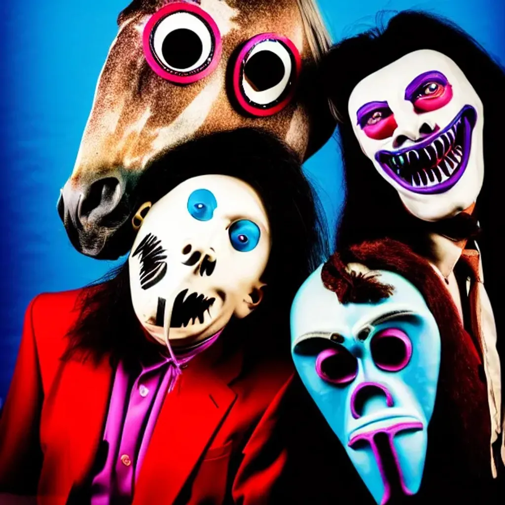 Prompt: two surrealistic 🤪🎭🗿🐴monsters from 80's, studio photo portrait