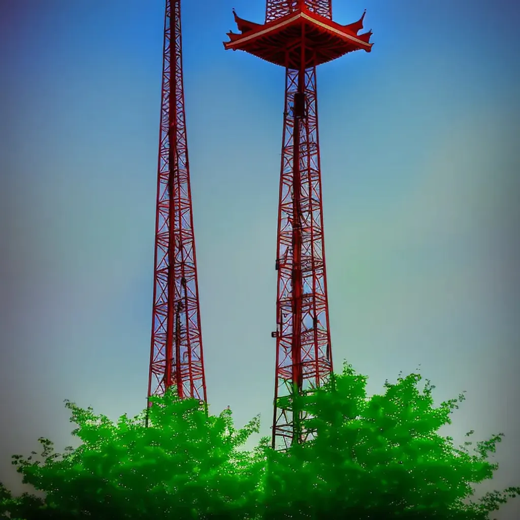 Prompt: A cell tower is disguised as a pagoda, photograph, realistic, hyper detailed, mild bloom effect, cinematic lighting