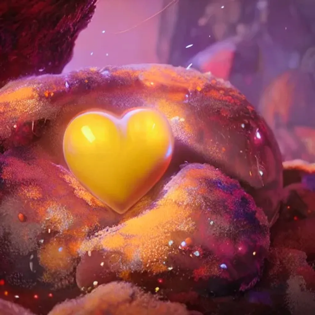 Prompt: Oil painting of a cosy vintage tiny cute heart shape fungi, on a fire planet, octane render by weta digital, exotic colorful pastel, ray traced lighting and reflections by Yoji shinkawa
  
  