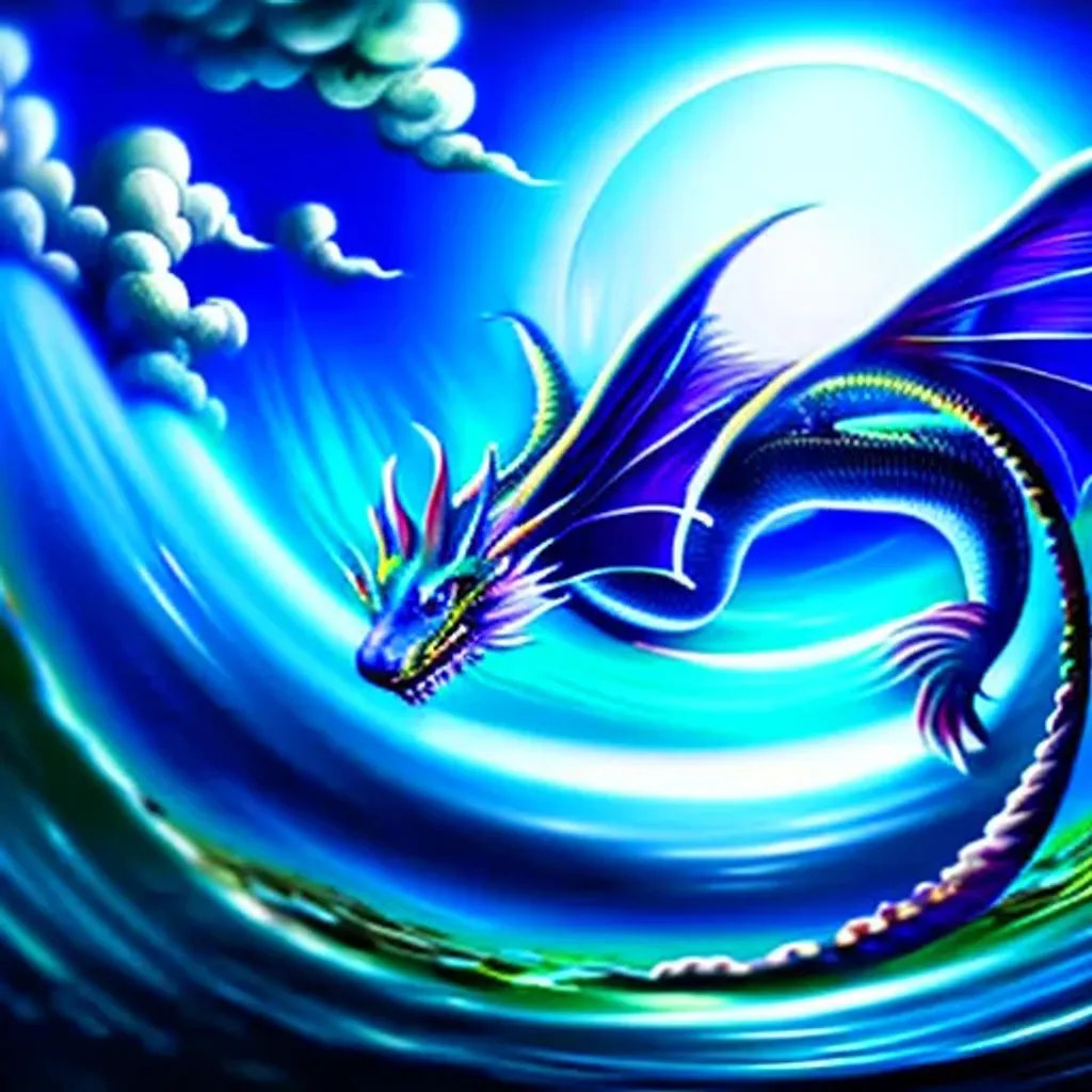 Prompt: Majestic ethereal dragon, ocean, anime art, surreal, cosmic skies, energy floating, wide angle, cinematic 4k image, oil painting, fish eye lens