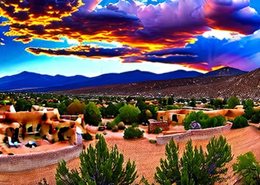 Prompt: long shot scenic professional photograph of {taos Indian Pueblo}, perfect viewpoint, highly detailed, wide-angle lens, hyper realistic, with dramatic sky, polarizing filter, natural lighting, vivid colors, everything in sharp focus, HDR, UHD, 64K