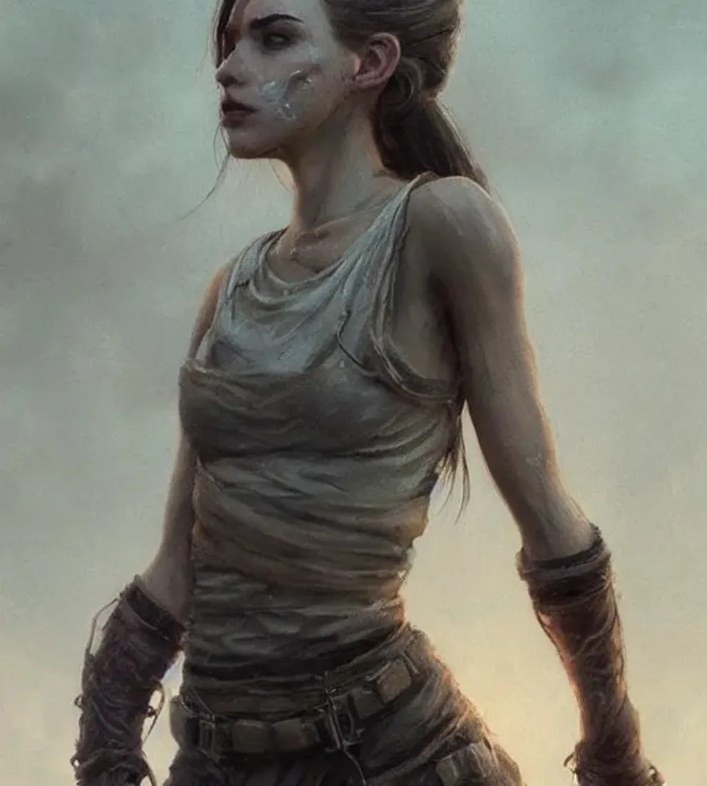 Prompt: Extremely detailed feminine face, centered character concept art of  beautiful female in dystopian wasteland by Jonathan Bentley and Vincent Vibhavanta and greg rutkowski on artstation, 23 years old, full body in frame, strong llight colors, trending on artstation, award winning digital art, hyperrealistic, dramatic atmosphere, aesthetic clothes, very detailed face, cinematic composition, cinematic lightning, very coherent, octane render, unreal engine 5, 8k, 
