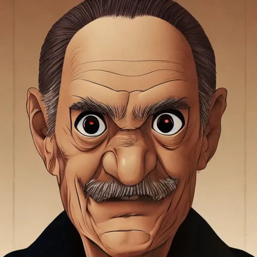 Prompt: a theatrical portrait headshot manga art style of an old man looking at the camera, ultra high detailed, realistic, hair light, key light, by Yusuke Murata 