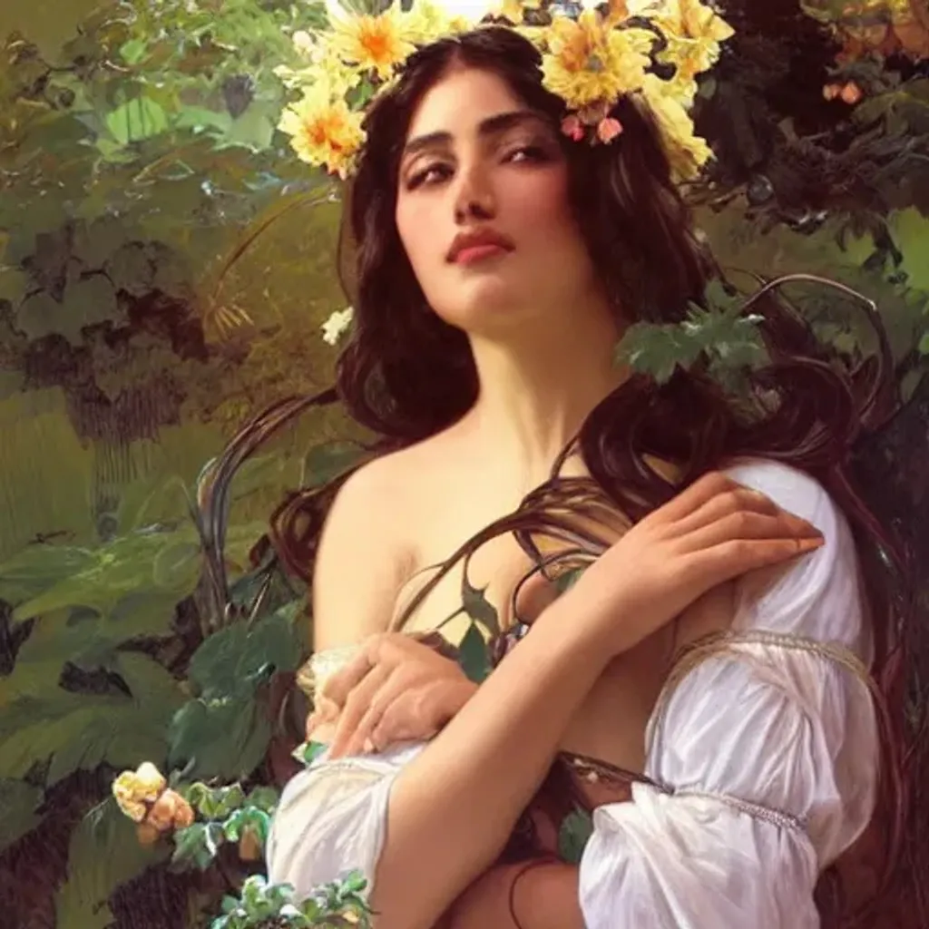 Prompt: an elegant Hispanic woman with large  singing beneath moonlight in a garden. close up on highly detailed face and body. painting by artgerm and greg rutkowski and alphonse mucha.