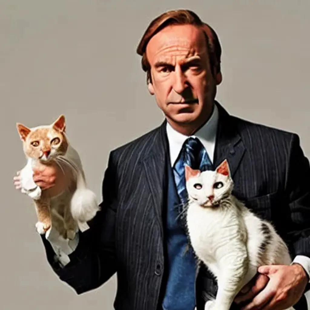 Prompt: saul goodman holding cats