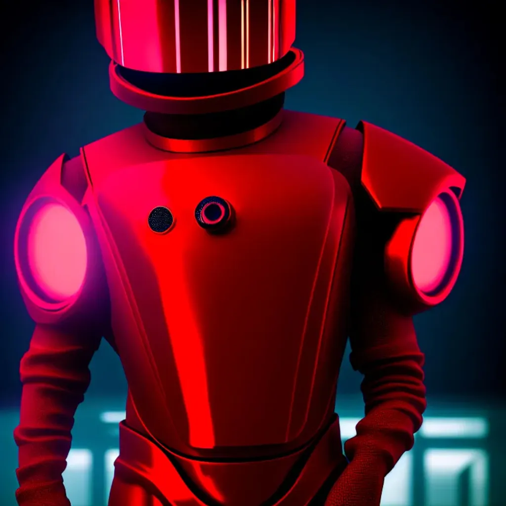 Prompt: Moody Portrait of a red Futuristic Cyberpunk Space Suit,facing towards the camera with swagger,Cinematic Stanley Kubrick movie still, 8K, digital art, unreal engine 5 render, octane render, photorealistic, photography, professional lighting and composition, award winning, intricate details, iconic 