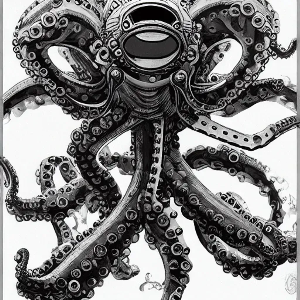 Prompt: Mechanical Octopus. Roman God. Robot Bingo Citation Laws. . South Carolina. Right of Way. Wrong of Life. Created for the USA Government. in the style of Riccardo Federici. Sonic Adventure Battle