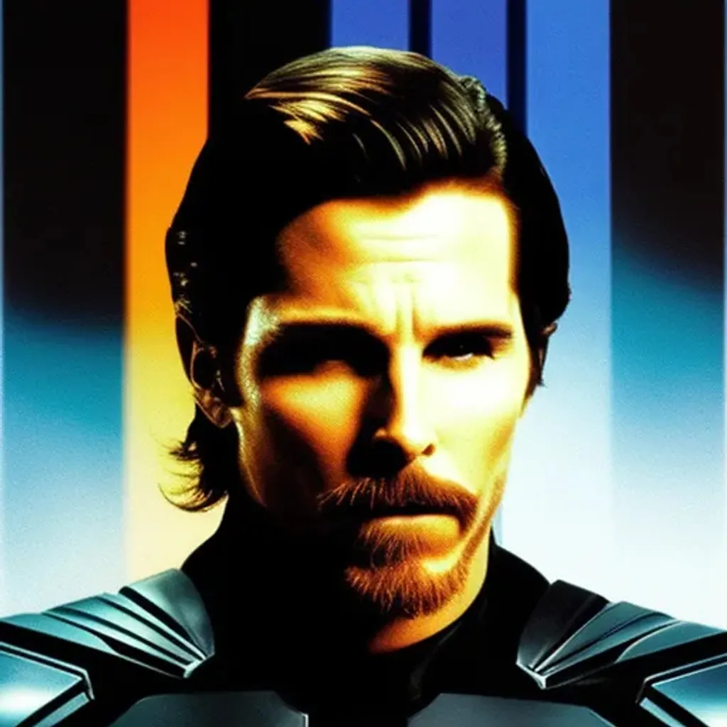 Prompt: https://cdn.openart.ai/uploads/upscaled/retro-futurism-abstract-art_7droRlFb_upscaled.jpg, Christian Bale as Dark Knight