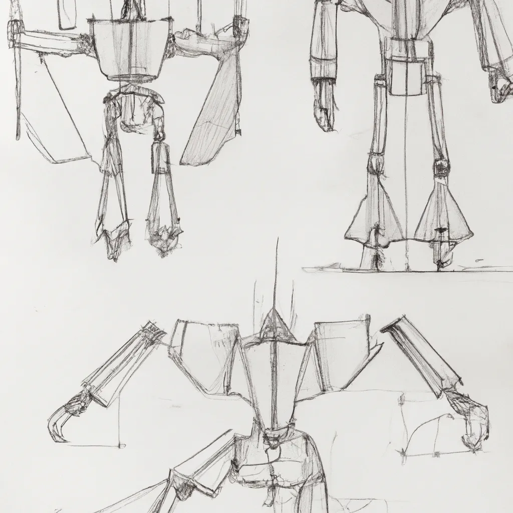 Prompt: Leonardo DaVinci's  early drawings of a gundam style Mecha robot 