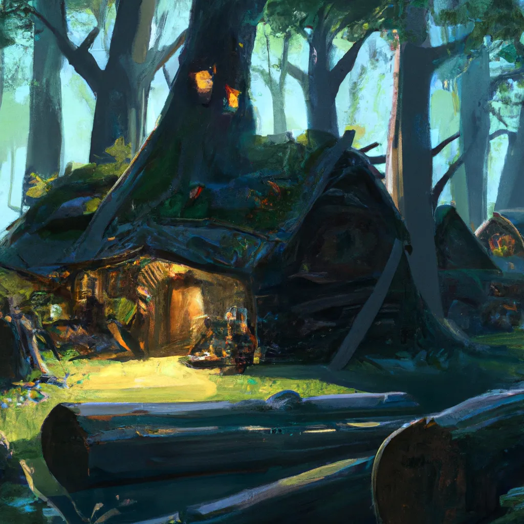 Prompt: a painting of a house in the middle of a forest, concept art by Tyler Edlin, Artstation, fantasy art, artstation hq, concept art, artstation hd