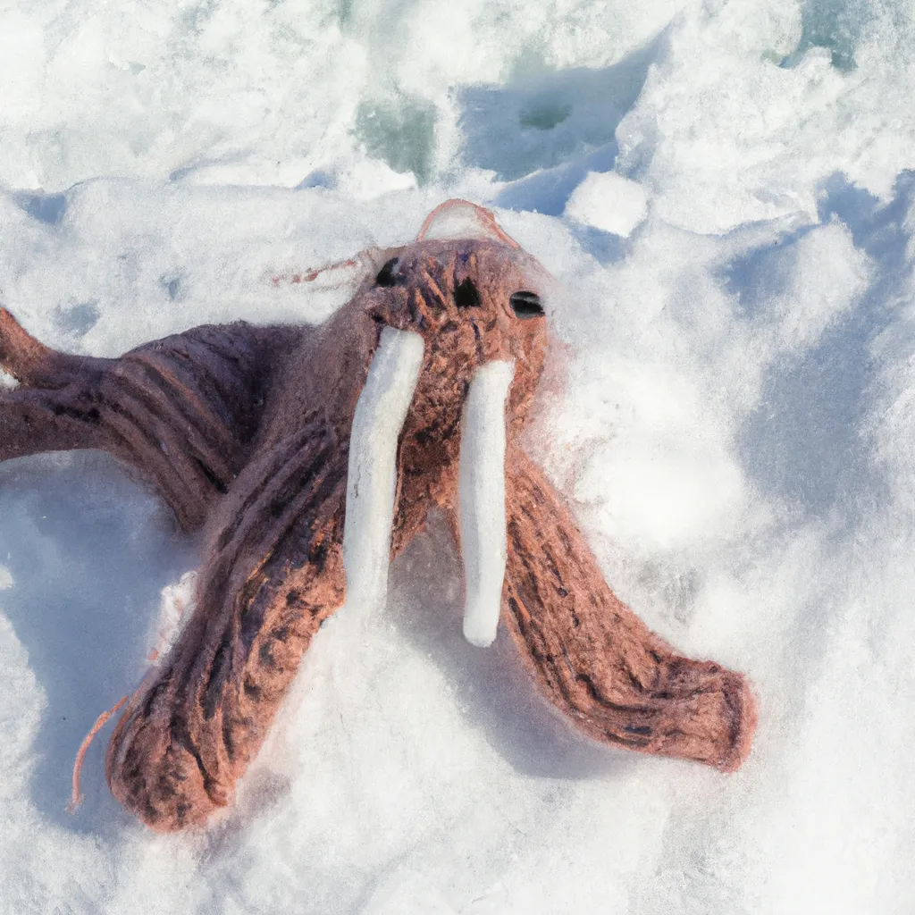 Prompt: A walrus knitted out of wool on snow in Antarctica