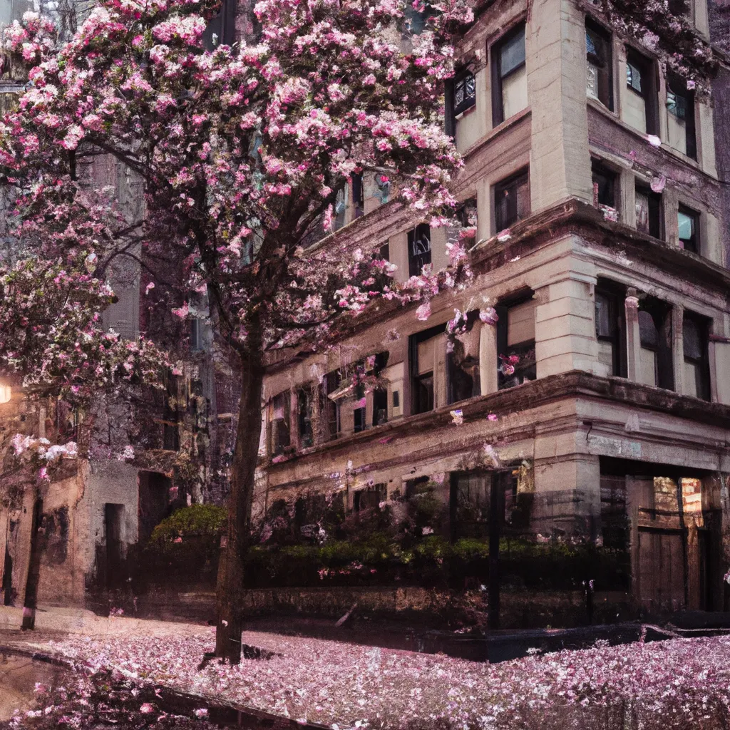 raining magnolias in victorian New York, cityscape,... | OpenArt