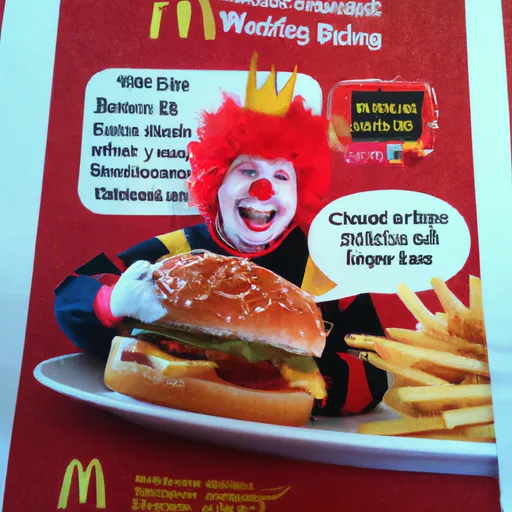 Prompt: Ronald McDonald endorsing Burger King as a joke we’ll eating sushi from Wendy’s, ad campaign from 2010’s
