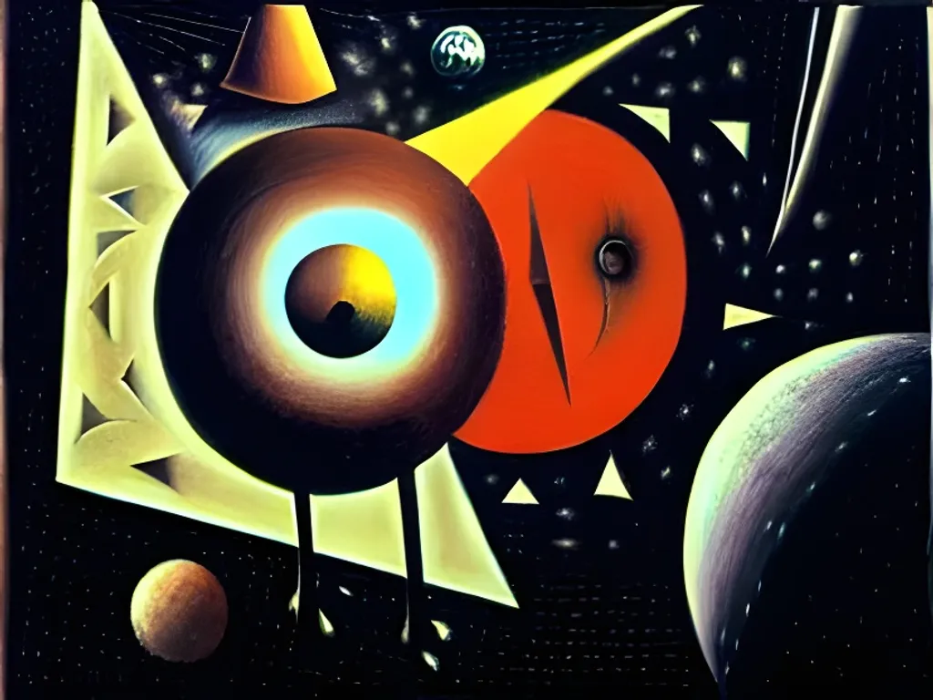 Prompt: Abstract cubism Oil painting by Dave McKean, Juan Gris, zdzisław beksiński and Tim Burton.

The milkyway, supernova, astronaut, space, galaxy, interstellar, outer space, alien,  UFO, black hole, planets.